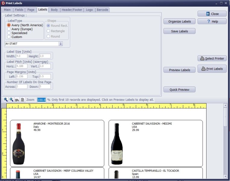Wine Inventory Software for Windows PCs labels